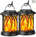KOOPER Hanging Solar Lights Lantern Outdoor, Flickering Flames Solar Outdoor Lights, Solar Lanterns Outdoor Waterproof with Bigger Panel, Lanterns Decorative Outdoor for Yard Garden Decor, 2 Pack