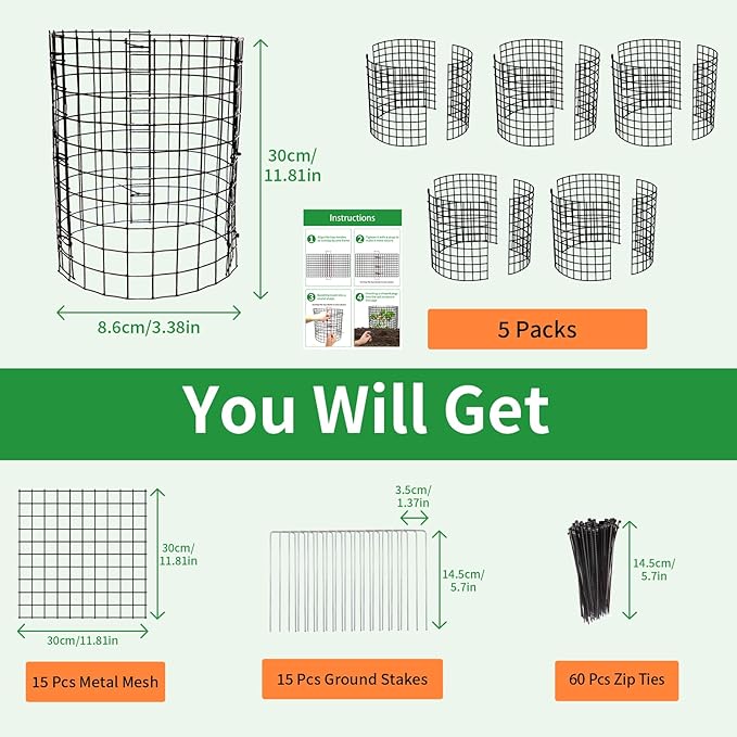 5 Pack Plant Protector from Animals, 12x12 Inches Wire Plant Protector, Plant Cages to Keep Rabbits Out