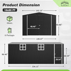 Polar Aurora 12x20 FT Outdoor Storage Shed, Large Garden Shed with 2 Windows & Lockable Doors, Garage Car Shelter with Side Door & Air Vents for Backyard Garden Patio Lawn, Cars Trucks Boat, Black