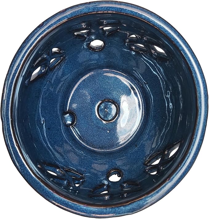 W&W Orchid Pot with Holes and Saucer for Repotting, Blue, 6.5"
