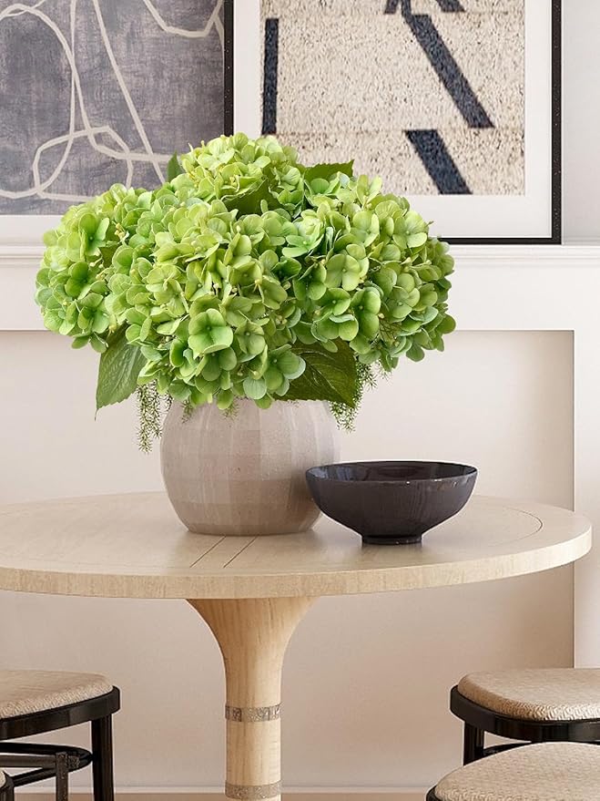 ZYTUYO 4PCS Green Fake Real Touch Hydrangea Flowers 20'' Lifelike Latex Artificial Hydrangeas for Spring Home Decor Outdoor Garden Porch Indoor Bathroom Living Room Kitchen Table Centerpiece