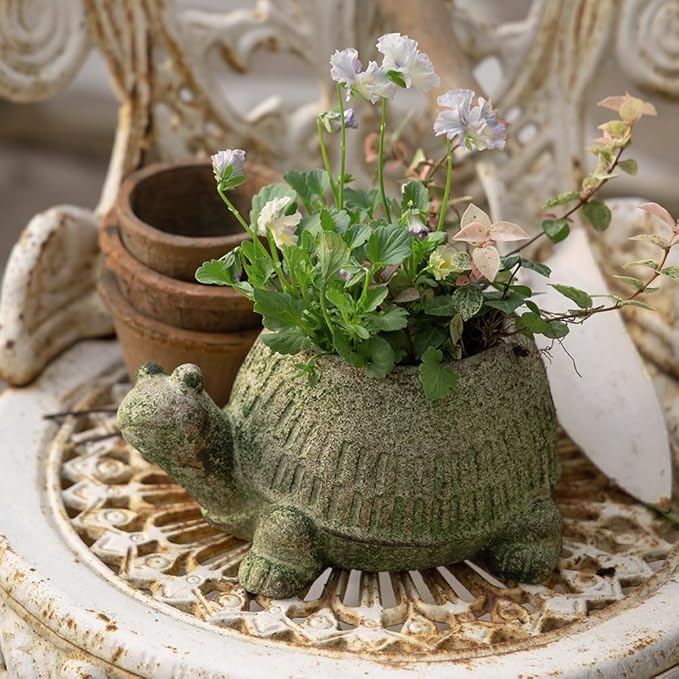 Vintage Cement Animal Planter Pots,Cement Succulent Planter,Indoor & Outdoor Garden Decor Rustic Shabby Flower Plants for Home,Patio,Balcony(Green Turtle)