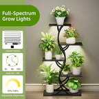 Plant Stand Indoor with Grow Lights - 44" Tall Corner Plant Stands for Indoor Plants, 5 Tiered Metal Plant Shelf, Curved Plant Flower Holder Dispaly Rack for Living Room, Home Patio Balcony (Blackboard)