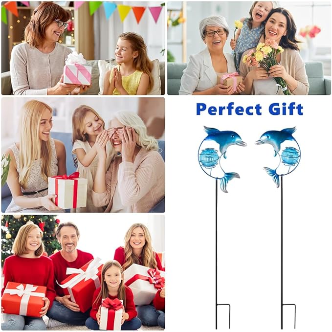 Outdoor Garden Solar Lights,Dolphin Outdoor Figurine Lights with Stakes,Waterproof Decorative Solar Decor for Patio,Yard,Lawn,Decorative Garden Stakes Present for Mom Women