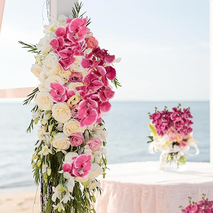 6 PCS Artificial Orchid Stems 33.5" Tall 9 Large Petals Fake Fuchsia Phalaenopsis Flower Arrangements for Home Wedding Living Room Table Centerpiece Office Table Decor Fuchsia