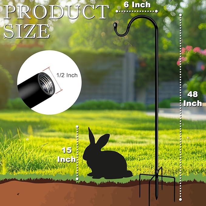 Shepherds Hooks for Outdoor 48 Inch Garden Bird Feeder Pole with 5 Prongs Base Adjustable for Hanging Flower Basket Plant Pot Solar Lantern Light Wind Chime Hanger for Wedding Decor 2 Pack