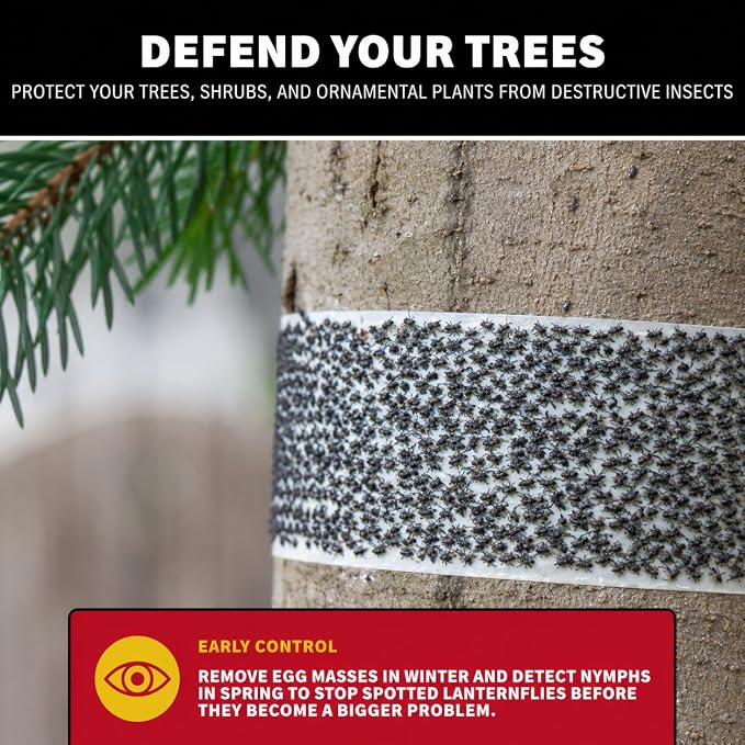Catchmaster Tree Shield Lantern Fly & Ant Traps Insect Barrier, 12 Rolls 30ft Each, Outdoor Adhesive Crawling Insect Trap to Protect Trees, Fruit & Plants, Pest Control Lawn & Garden