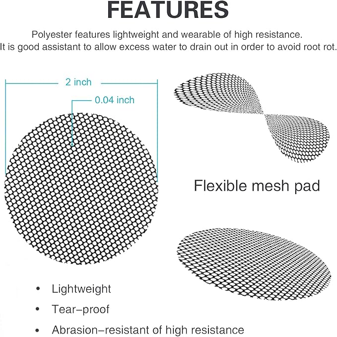 Plant Mesh Drainage Screens - 100PCS 2-Inch Reusable Grid Mats, Keep Soil in Pots for Succulents, Bonsai, Indoor Plants & Repotting