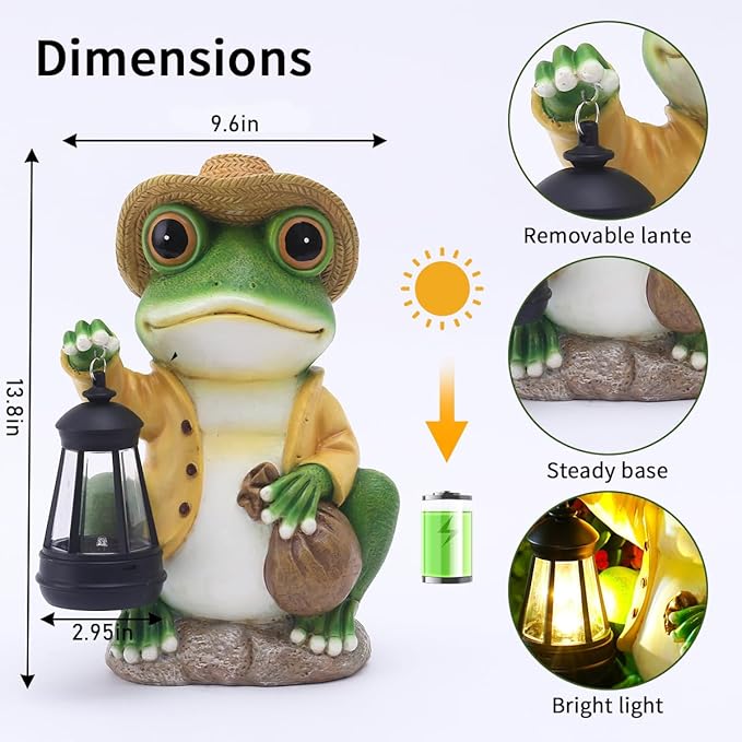 twinbling Frog Garden Statue with Solar Lantern - Large 13 in Solar Frog Statue Outdoor for Yard, Patio, Porch, Lawn and Balcony Decorations, Gift for Gardeners and Housewarming