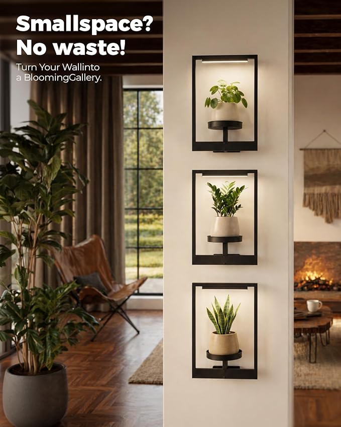 Bamworld Hanging Planters for Indoor Plants Wall Decor Outdoor Living Room Plant Stand Indoor Wall Planters Plant Hanger Window Plant Shelves 3-Packs with Magnetic Lights