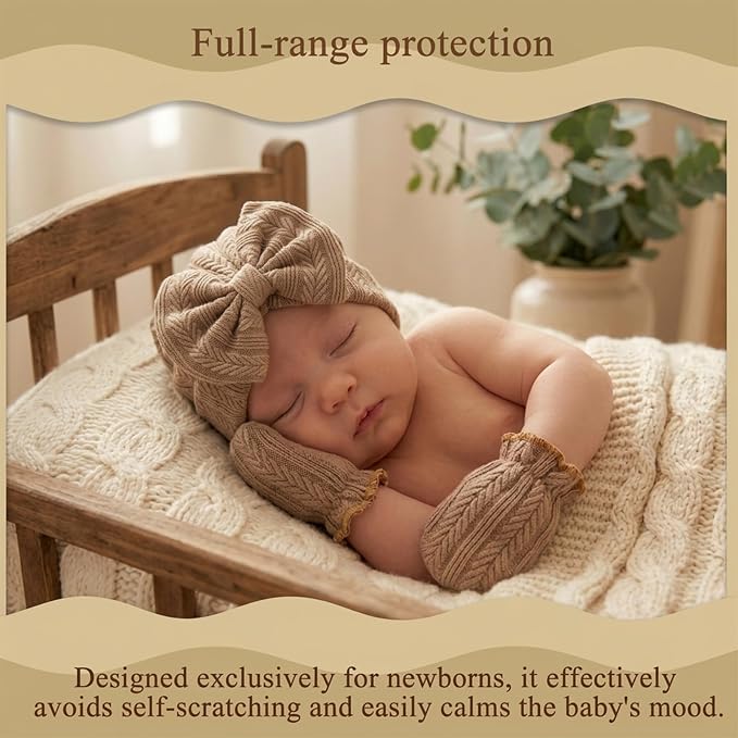 Newborn Baby Girl Hats Mittens Set Cotton Hospital Bow Hat Beanies Caps Gloves for New Born Girls 0-6 Months