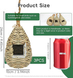 Gute Hummingbird Houses for Outside Hanging, Natural Grass Hanging Bird Hut, Hand Woven Bird Nest, Large Wren Finch Bird House for Garden Window Outdoor Home Decoration, 3 Pack