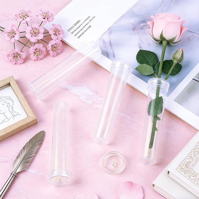 DAJAVE 100 Pack Floral Water Tubes 60 ML 4.3 Inch Plastic Water Tubes for Flowers, Clear Flower Vials with Caps for Fresh Flower Arrangements