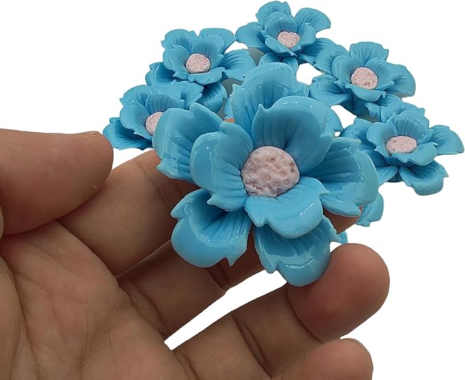 10 PCS 3D Flower Ceramic Tiles,1.6" Handmade Procelain Ceramic Flowers for Artwork,Fish Tank,Vases,Living Room, Dining Table,Office, Home Floral Decor (Double-Flowered Blue)
