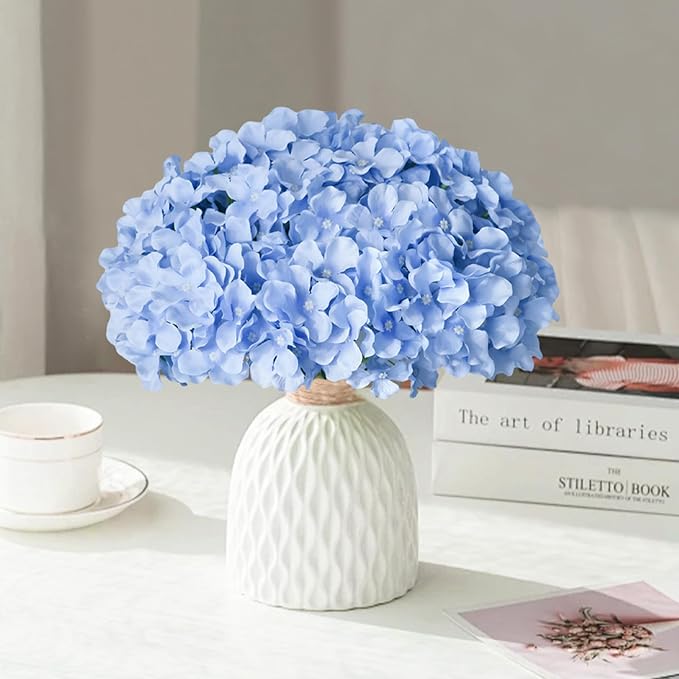 65Pcs Blue Hydrangea Artificial Flowers Bulk，Realistic Silk Fake Flowers with Stems，Faux Hydrangea Flowers for Wedding Home Decor Centerpieces Living Room Garden Party Baby Shower Decoration