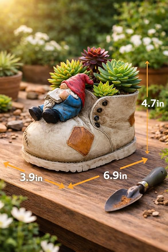 Cute Planter Gnome Plant Pots for Succulent Unique Resin Flower Pot with Drainage Hole Funny Gifts for Plant Lovers