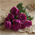 Flower Artificial, Artificial Silk Melaleuca Roses Wedding Photography Bouquets Valentine's Day Gift Home Living Room Simulation Flower Decoration(Dark Purple)