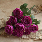 Flower Artificial, Artificial Silk Melaleuca Roses Wedding Photography Bouquets Valentine's Day Gift Home Living Room Simulation Flower Decoration(Dark Purple)