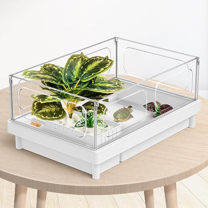 Moonorange Reptile Artificial Plants, Terrarium Plants Decorations Supplies, Aquarium Fish Tank Plant, Amphibian Habitat Hideout Tank Accessories(L Set-3pcs/C)