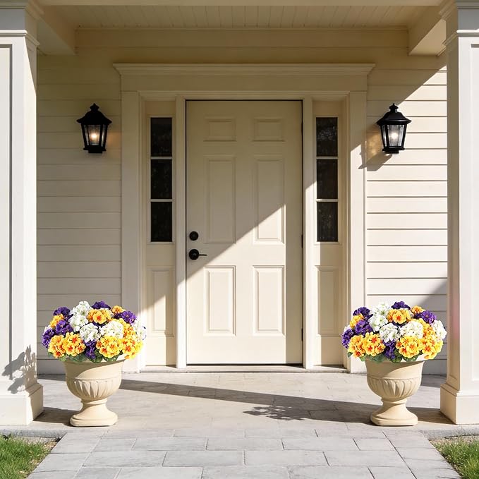6 Bundles Artificial Geranium Flowers for Outdoors Spring Decor Geraniums Silk Flowers UV Resistant Lifelike Faux Flowers for Outdoor Garden Patio Porch Balcony Home Decor(Purple 2,White 2,Yellow2)