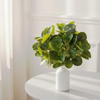 15" Artificial Eucalyptus Stems Potted Plant - Realistic Small Fake Desk Plants for Office Home Decor, Faux Plants in Frosted Ceramic Vase for Indoor Spaces, Wedding Centerpieces Table Decor（2pcs leaf