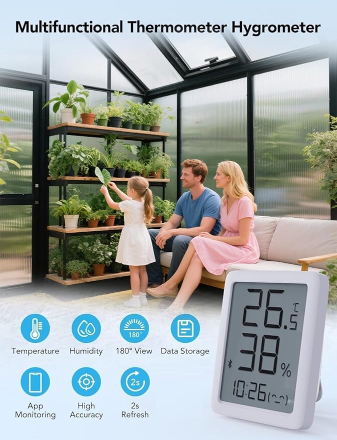 6x10FT Greenhouse for Outdoors with Hygrometer, Polycarbonate Green House with UV Protection, Heavy Duty Greenhouse with Windproof Aluminum Frame, Roof Vent & Quick-Install Design