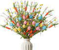 Easter Decorations 6 Pack Easter Stems 17 Inch Artificial Egg Picks with Carrots Colorful Eggs Eucalyptus Leaves for Living Room Centerpieces Home Vase Decor