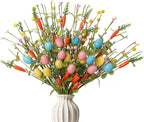 Easter Decorations 6 Pack Easter Stems 17 Inch Artificial Egg Picks with Carrots Colorful Eggs Eucalyptus Leaves for Living Room Centerpieces Home Vase Decor