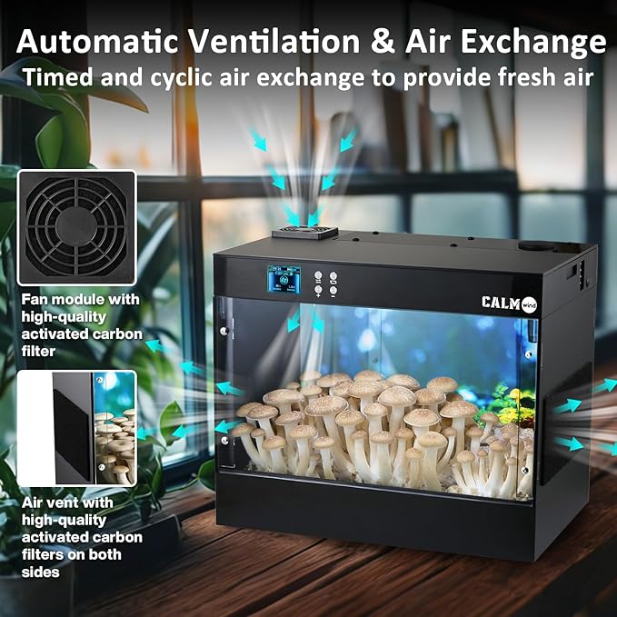 Smart Growing Chamber for Indoor Mushroom Cultivation Eco Box with Grow Lights & Lighting Lamps Temperature & Humidity Monitoring & Display Monotub Grow Kit with Automatic Humidification & Ventilation