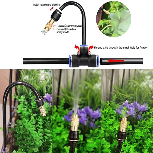 82FT Drip Irrigation Kits with Quick Connector,Automatic Irrigation System with Replaceable 360-degree Bending Dropper,atomizing Copper Nozzle for Watering System for Garden Plant Lawn Patio.