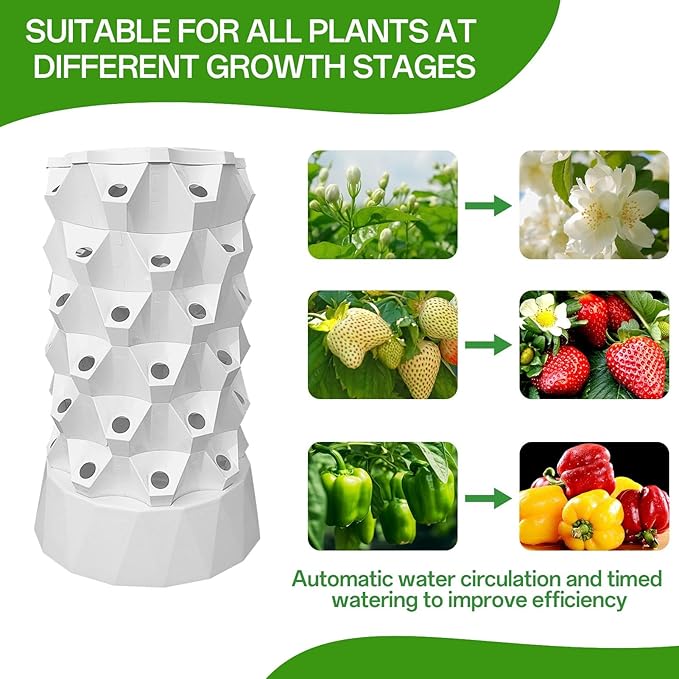 Hydroponic Tower, 14-Layer Hydroponics Growing System Kit with 70 Slots, Vertical Garden System with 20L Water Tank and Pump for Indoor Outdoor Home, Balcony & Patio (48 Slots)