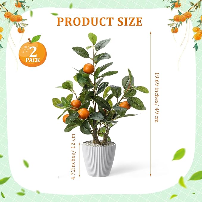 Suncalla 2 Pack Artificial Orange Potted Plants 19.7 Inches Fake Orange Tree Simulation Realistic Fruit Plant with Pot Faux Tree Indoor Decoration for Home Office Living Room Table Desk