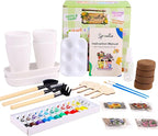 Paint & Plant Flower Growing Kit, Complete Gardening Set with 4 Ceramic Pots, Soils, Seeds and Other Tools, Ideal for Educational Arts and Crafts DIY Gift