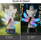 Starryfill Solar Angel Garden Statue with Color Changing Dragonfly Lights - 12 Inch Hand-Painted Resin Figurine, Auto Dusk-to-Dawn Waterproof Outdoor Decor for Patio, Yard, Lawn, Memorial Mother Gift