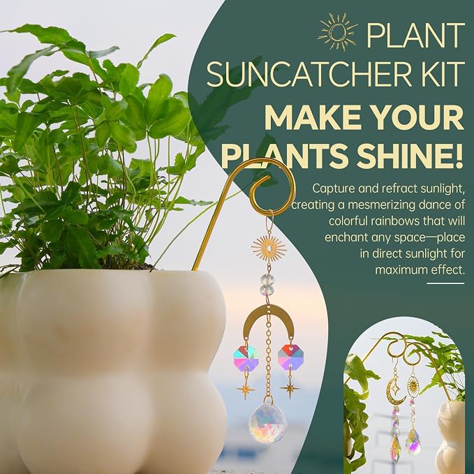 Sun Catcher Plant Hanger for Potted Plants Indoor, 6.7inch Metal Plant Trellis with Crystal Suncatcher for Garden Home Window