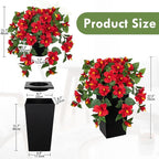 Briful 27.5" Artificial Hibiscus Plant in Tall Black Planter, Large Faux Tropical Flower Arrangement for Front Door Porch Patio Balcony Outdoor Indoor Decoration, UV Resistant Fake Red Hibiscus Tree