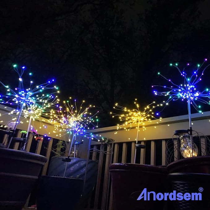 Anordsem Solar Lights Outdoor Waterproof: Garden Light Solar Powered for Yard Outside - Fireworks Lamp Colorful Lighting Path Decor 8 Pack - LED Sparkler DIY Decorating Gifts for Women Mom Wife