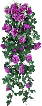 RECUTMS 2Pieces 3.3Ft Fake Hanging Flowers Artificial Rose Plants Wall Décor Wedding Home Garden Decoration (Purple)
