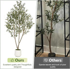 VIVATREES Olive Trees Artificial Indoor, 6FT Tall Faux Olive Tree with White Tall Planter, Artificial Plants with Natural Wood Trunk and Lifelike Fruits for Home Office Decor
