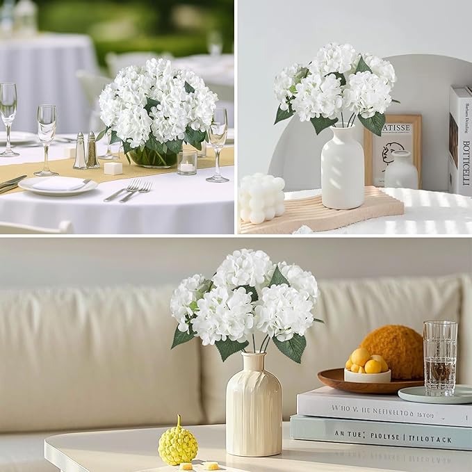 AGIRL 3 Bundles White Artificial Hydrangea Flowers for Outdoors, UV Resistant Lifelike Faux Flowers for Spring Indoor Outdoor Garden Patio Porch Balcony Home Decoration Wedding Party Centerpieces