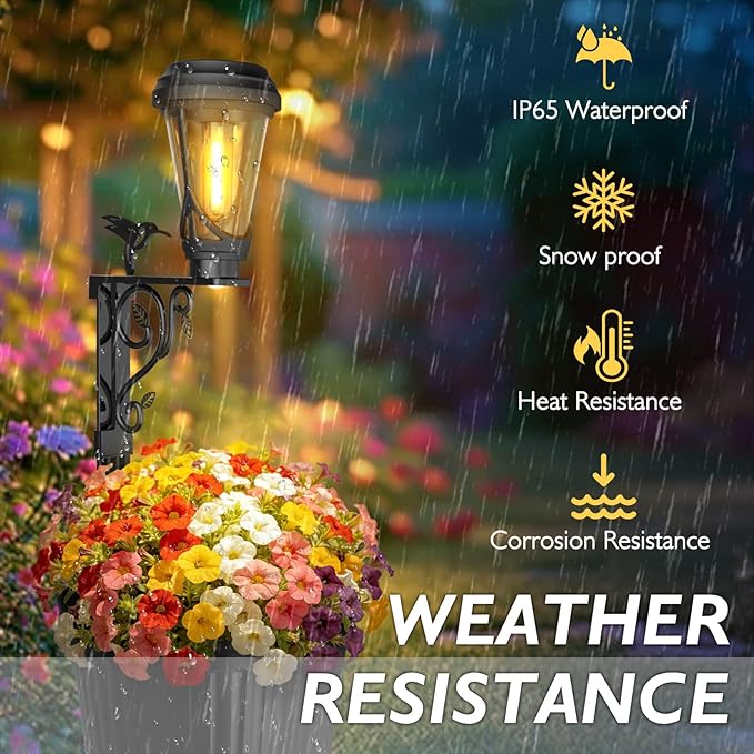 7.9 Inch Solar Lights Planter Dual-Sided 3000K Warm White Lighting, 2 in1 (Wall/Stand) Flower Pots, Auto on/Off IP65 Solar Post Light with Planter Waterproof for Yard, Patio, Porch, Pathway Decor