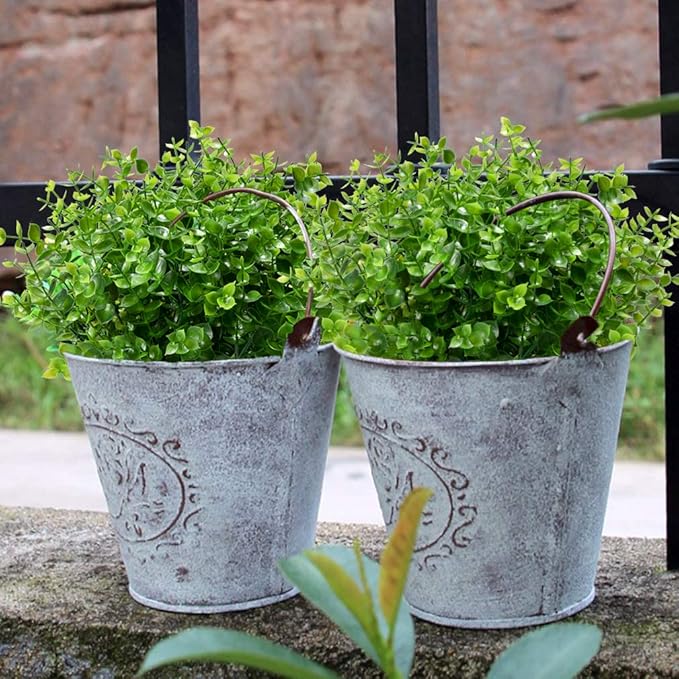 12 Bundles Outdoor Artificial Boxwood UV Resistant Fake Stems Plants, Faux Plastic Greenery for Indoor Outside Hanging Plants Garden Porch Window Box Home Wedding Farmhouse Décor