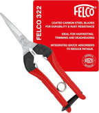 Felco F322 Pruning Snips – 9.84" Garden Clippers with Curved Blade & Rounded Tip | Pruning Shears for Gardening | Garden Snips and Pruners with Carbon Steel Blade, Sap Groove