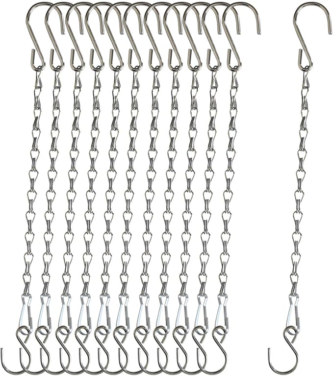 Chain for Hanging Plants,11 Inch Silver Hanging Chain, Small Hanging Basket Chain Kits with Hooks for Bird Feeder Hanging Plant Extender Porch Wind Chime (Silver, 11 Inch-12PCS)