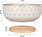 8 Inch Ceramic Succulent Planter Pots with Drainage Hole Flower Pot for Indoor Plants Round Shallow Bonsai Pot with Bamboo Tray White