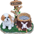 Animal Outdoor Statue Planter Solar Light Welcome Garden Sculpture Resin Flower Pot Decorative Porch Patio Yard Lawn Entryway Figurine with LED Lamp Rustic Plant Holder Ornament Courtyard (E)