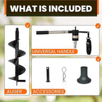 Auger Post Hole Digger 10" Wide 32" Deep - Earth Auger - Trench Digger - Hole Digger Tool for Fence Posts - Electric Post Hole Digger Handles