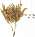 PASYOU Christmas Artificial Plants Decoration, Plastic Grass Faux Shrubs Simulation Wheat Ears Leaves Indoor Outdoor Home Garden Planter Filler Party Hotel Verandah Wedding DIY Decor - Gold 2 Pack