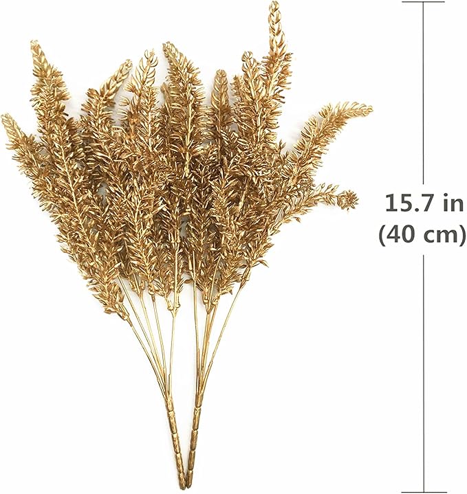 PASYOU Christmas Artificial Plants Decoration, Plastic Grass Faux Shrubs Simulation Wheat Ears Leaves Indoor Outdoor Home Garden Planter Filler Party Hotel Verandah Wedding DIY Decor - Gold 2 Pack