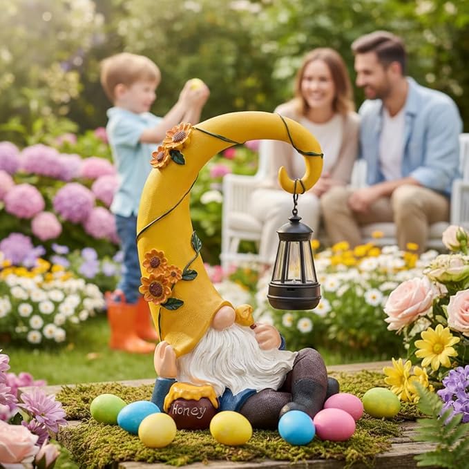 Lavezee Garden Gnomes Outdoor, Spring Gnome Statue with Solar Lantern for Yard, Patio, Lawn Graden Decor, Funny Gnome Gifts for Mom Grandma Women